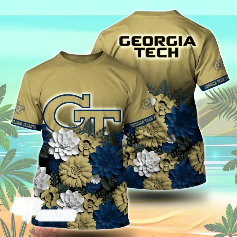 Georgia Tech Yellow Jackets NCAA Flower Tshirt For Fans, Summer Football Shirts