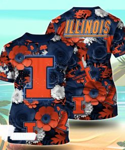 Illinois Fighting Illini NCAA Floral Tshirt For Fans, Summer Football Shirts