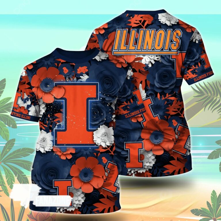Illinois Fighting Illini NCAA Floral Tshirt For Fans, Summer Football Shirts