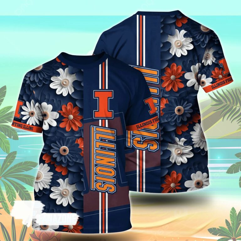 Illinois Fighting Illini NCAA Florals Tshirt For Fans, Summer Football Shirts