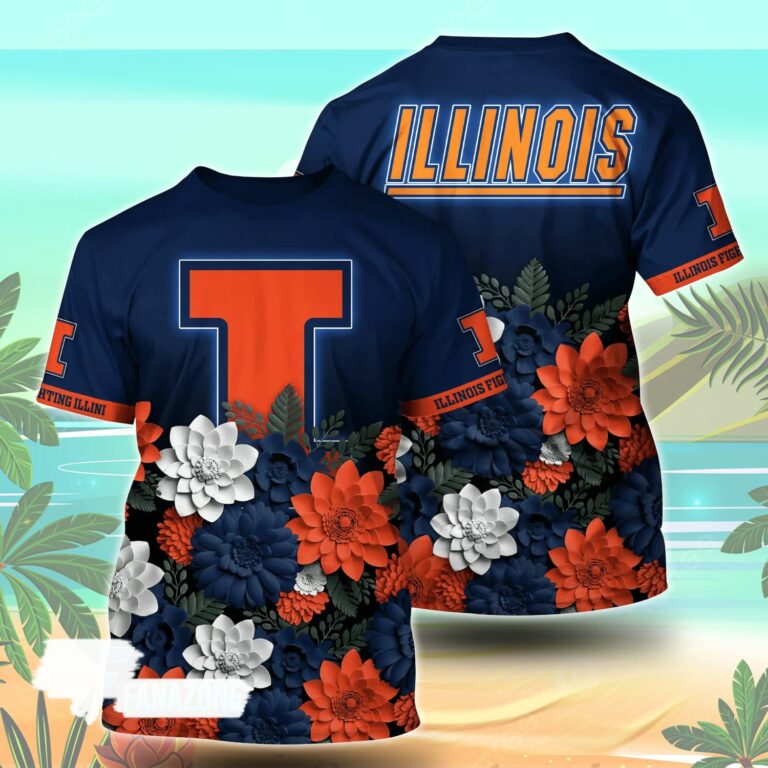 Illinois Fighting Illini NCAA Flower Tshirt For Fans, Summer Football Shirts