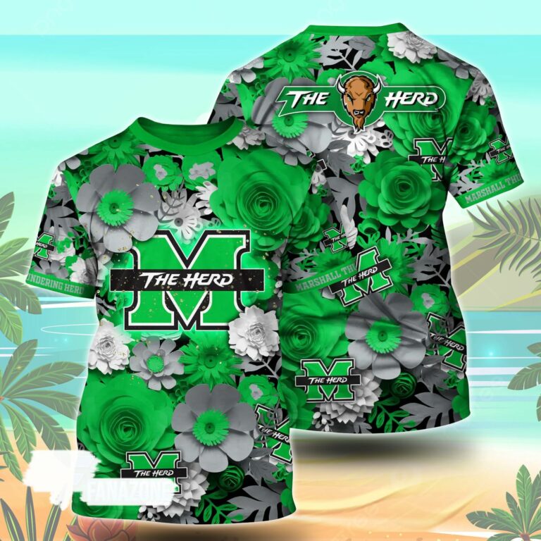 Marshall Thundering Herd NCAA Floral Tshirt For Fans, Summer Football Shirts