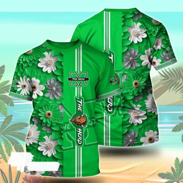 Marshall Thundering Herd NCAA Florals Tshirt For Fans, Summer Football Shirts