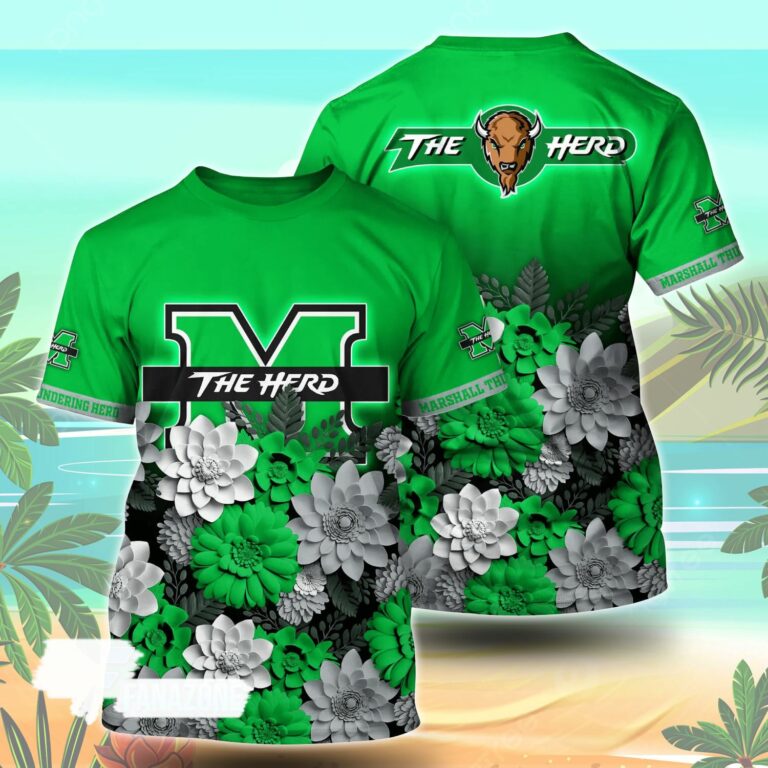 Marshall Thundering Herd NCAA Flower Tshirt For Fans, Summer Football Shirts