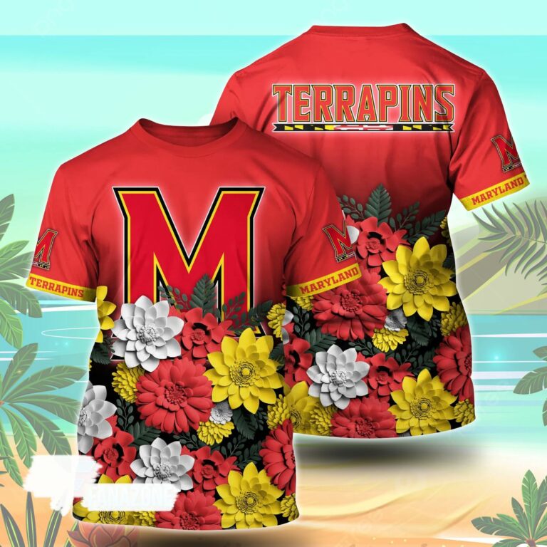 Maryland Terrapins NCAA Flower Tshirt For Fans, Summer Football Shirts