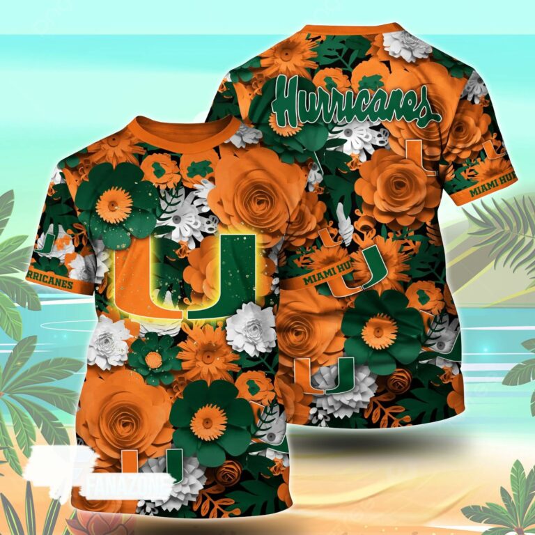 Miami Hurricanes NCAA Floral Tshirt For Fans, Summer Football Shirts