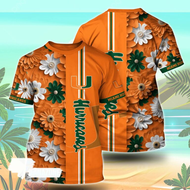 Miami Hurricanes NCAA Florals Tshirt For Fans, Summer Football Shirts
