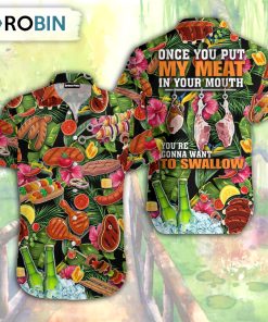Barbecue BBQ National Day Meat Beer Put Meat In Mouth To Swallow Aloha Hawaiian Shirt