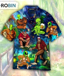 Bigfoot And Alien Hawaiian Shirt