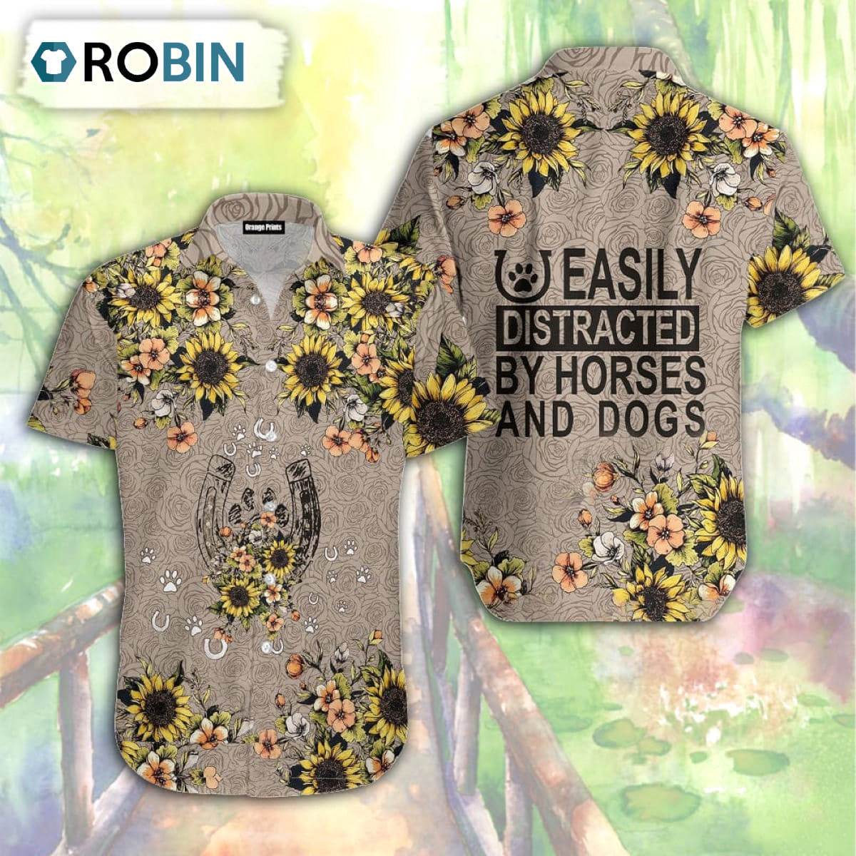 Easily Distracted By Horses And Dogs Sunflowers Hawaiian Shirt