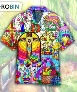 Happy Easter Day Bunny Jesus Stained Glass Hawaiian Shirt