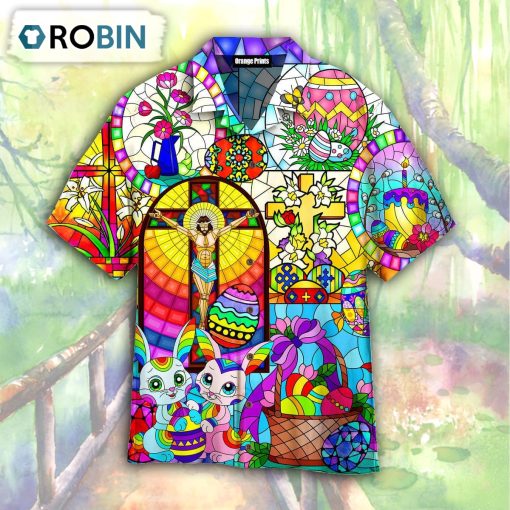 Happy Easter Day Bunny Jesus Stained Glass Hawaiian Shirt
