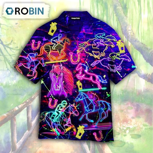 Kentucky Derby Racing Horse Neon Hawaiian Shirt