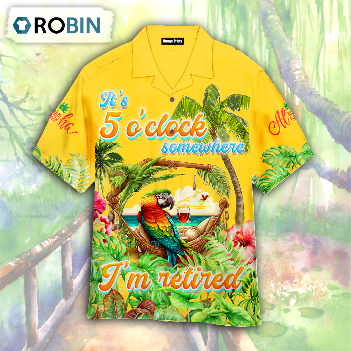 Men’S It’s 5 O’clock Somewhere Parrot Hawaiian Shirt