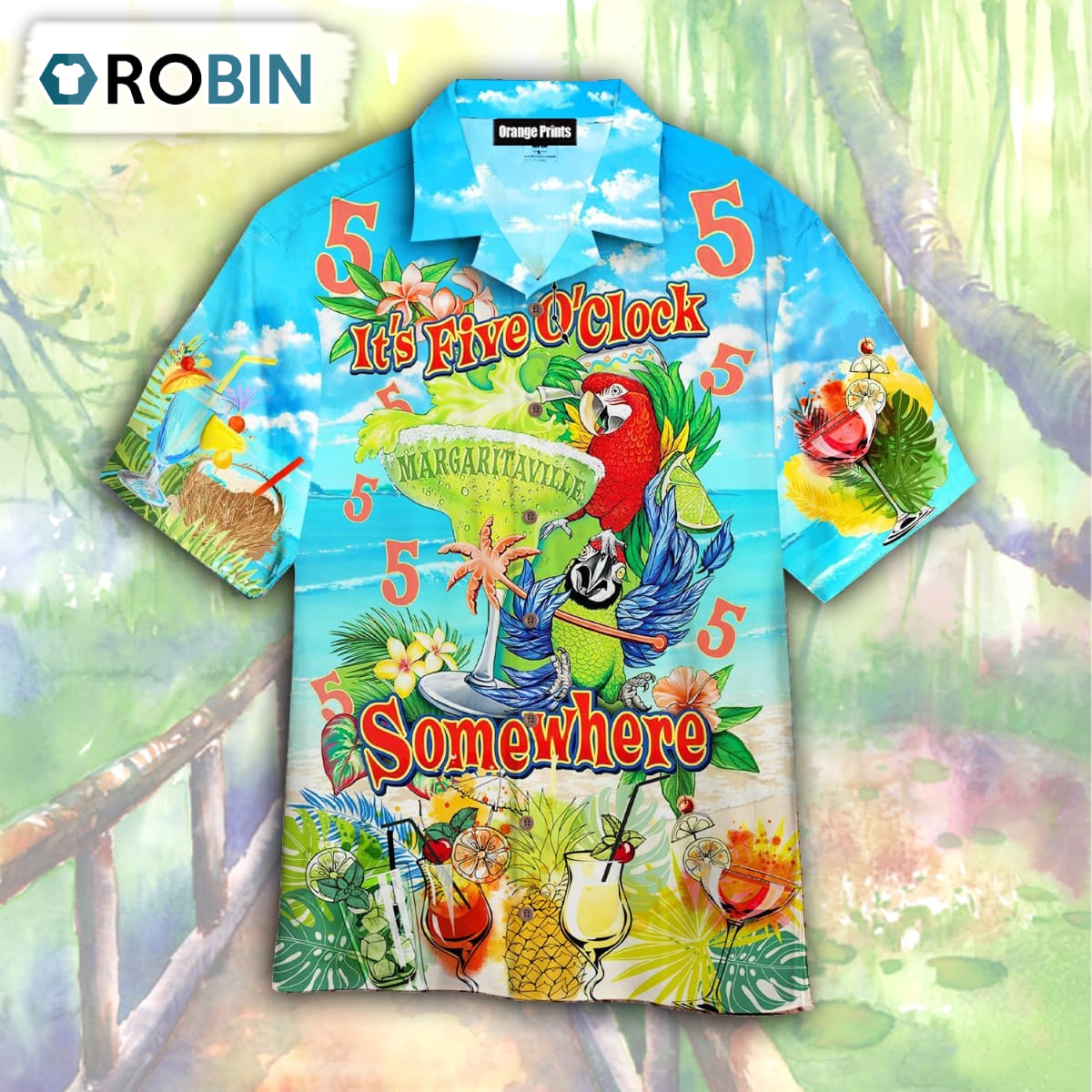 Parrot It’s 5 O’clock Somewhere Short Sleeve Hawaiian Shirt