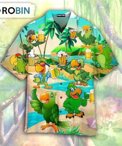 Parrots And Beer In Summer Hawaiian Shirt