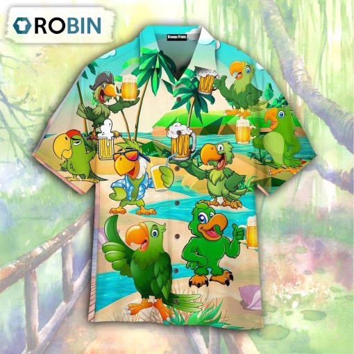 Parrots And Beer In Summer Hawaiian Shirt