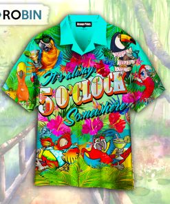 Parrots It’s Five Oclock Somewhere Cocktails Hawaiian Shirt