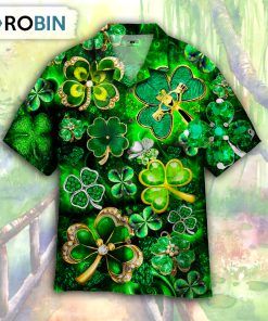 St Patrick’s Day Green Shamrock Aloha Hawaiian Shirt