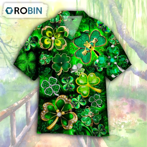 St Patrick’s Day Green Shamrock Aloha Hawaiian Shirt