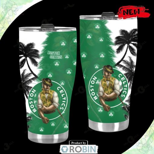 Boston Celtics Palm Tree Beach Summer Hawaii Style Pattern Print Tumbler
