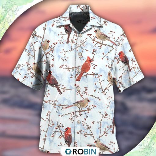 Cardinal Red In Winter Hawaiian Shirt, Shirt For Summer