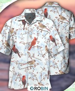 Cardinal Red In Winter Hawaiian Shirt, Shirt For Summer