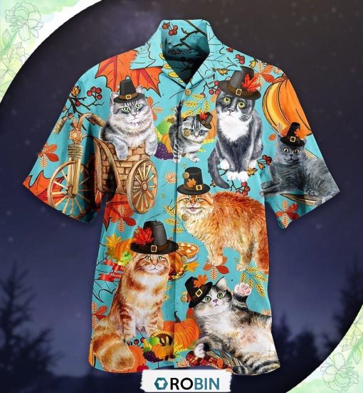 Cat Happy Thanksgiving Hawaiian Shirt, Shirt For Summer