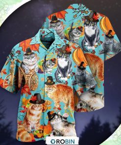 Cat Happy Thanksgiving Hawaiian Shirt, Shirt For Summer