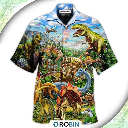 Dinosaur Rawrsome World Blue Sky Hawaiian Shirt, Shirt For Summer