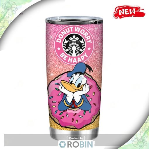 Donald Duck Donut Worry Be Happy Tumbler, Disney Tumbler