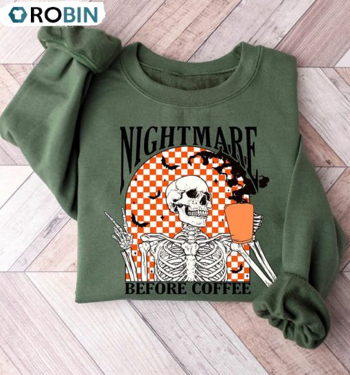 Funny Halloween Shirt, Coffee Fall Skeleton Crewneck Unisex T-shirt