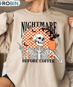 Funny Halloween Shirt, Coffee Fall Skeleton Crewneck Unisex T-shirt Funny Halloween Shirt, Coffee Fall Skeleton Crewneck Unisex T-shirt