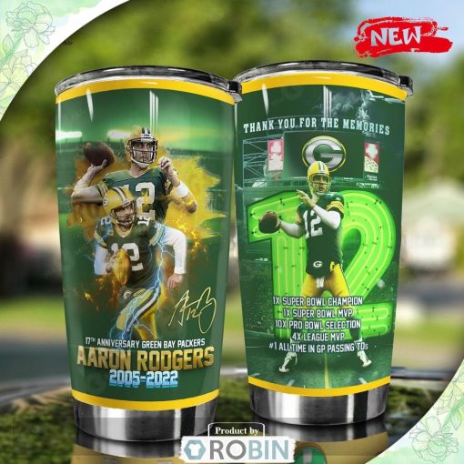 Green Bay Packers Aaron Rodgers 17th Anniversary 2005 2022 Thank You For The Memories Tumbler