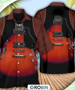 Guitar Red Vintage Leather Hawaiian Shirt, Shirt For Summer