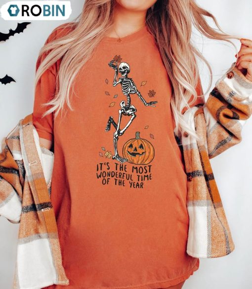 Halloween It’s The Most Wonderful Time Of The Year Shirt, Funny Skeleton Dancing Long Sleeve Sweatshirt