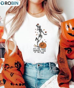 Halloween It’s The Most Wonderful Time Of The Year Shirt, Funny Skeleton Dancing Long Sleeve Sweatshirt
