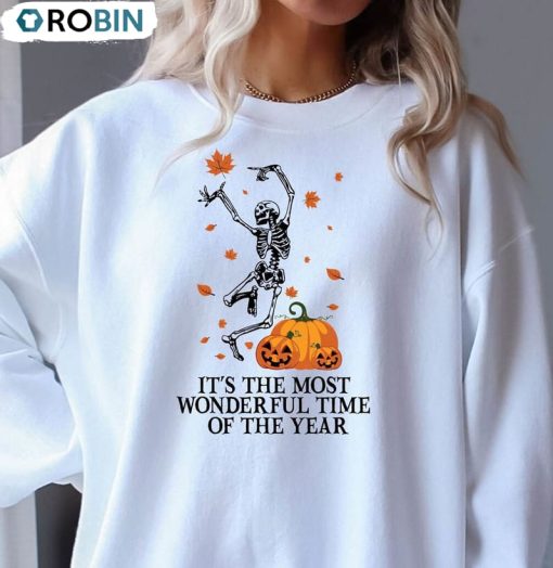 Halloween Sweat Pumpkin Cute Shirt, It’s The Most Wonderful Time Of The Year Unisex Hoodie Long Sleeve