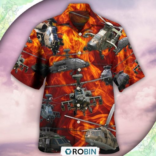 Helicopter On Fire Hawaiian Shirt, Shirt For Summer