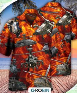 Helicopter On Fire Hawaiian Shirt, Shirt For Summer
