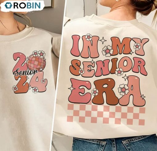 In My Senior Era Retro Flower Shirt, Senior 2024 Unisex Hoodie Short Sleeve