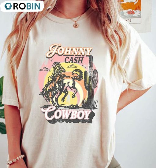 Johnny Cash Cowboy Shirt, Western Country Music Tee Tops Crewneck