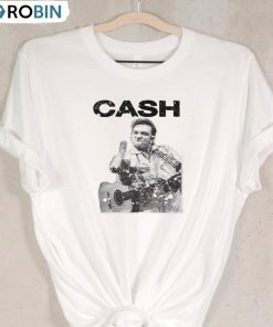 Johnny Cash Distressed Graphic Shirt, Middle Finger Crewneck Short Sleeve