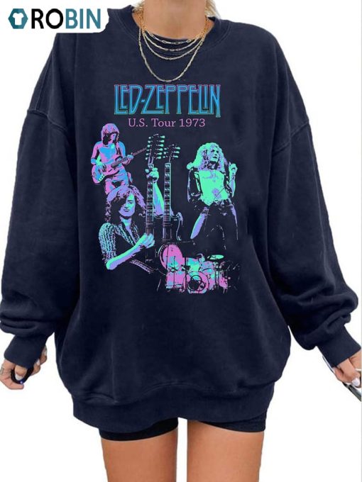 Led Zeppelin Tour 1973 Shirt, Rock Band Led Zeppelin Tour Distressed Unisex T-shirt Crewneck