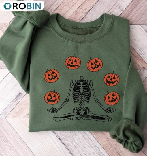 Pumpkin Halloween Shirt, Skeleton Halloween Short Sleeve Long Sleeve