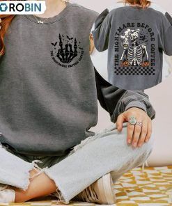Retro Nightmare Before Coffee Comfort Shirt, Halloween Skeleton Coffee Tee Tops Unisex Hoodie