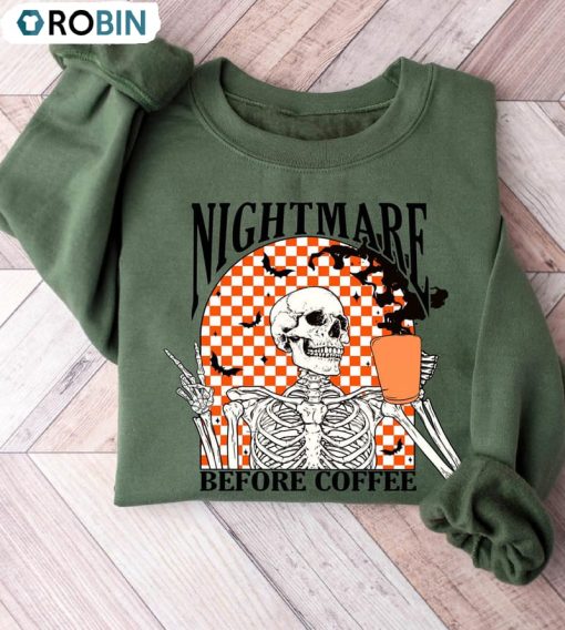 Skeleton Halloween Funny Shirt, Coffee Fall Sweater Short Sleeve