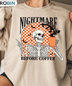 Skeleton Halloween Funny Shirt, Coffee Fall Sweater Short Sleeve