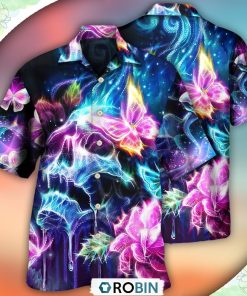 Skull Butterfly Flower Dream Lighting Hawaiian Shirt, Shirt For Summer
