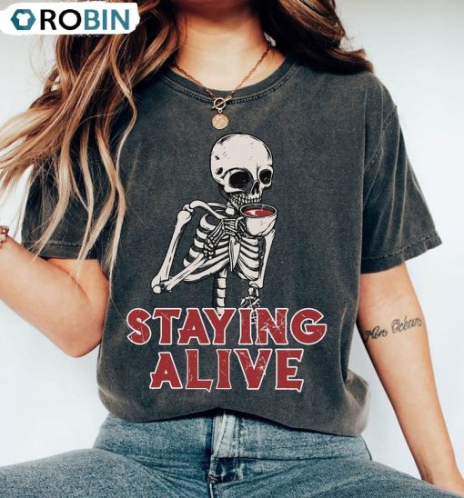 Staying Alive Sweatshirt, Vintage Spooky Season Unisex Hoodie Crewneck